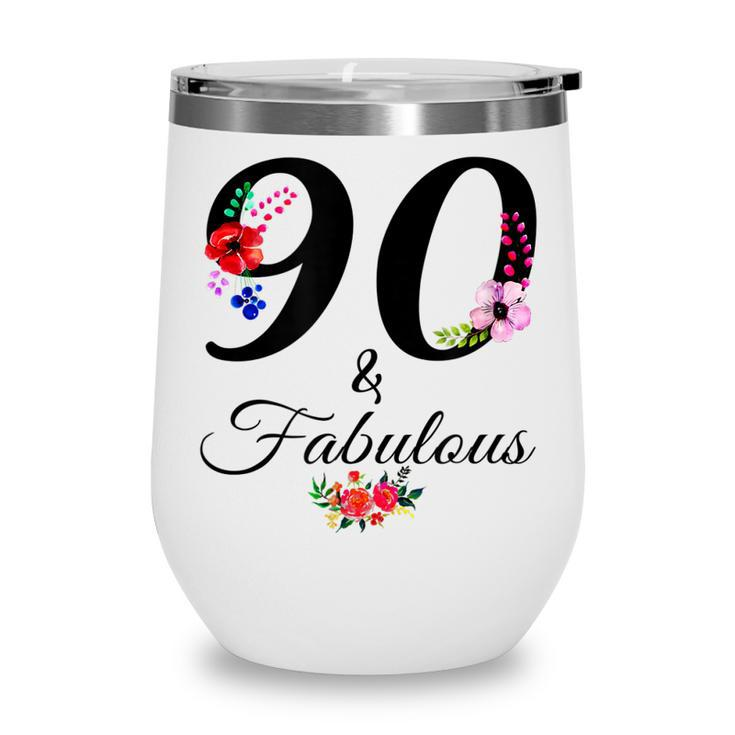 90 & Fabulous 90 Years Old Vintage Floral 1932 90Th Birthday  Wine Tumbler