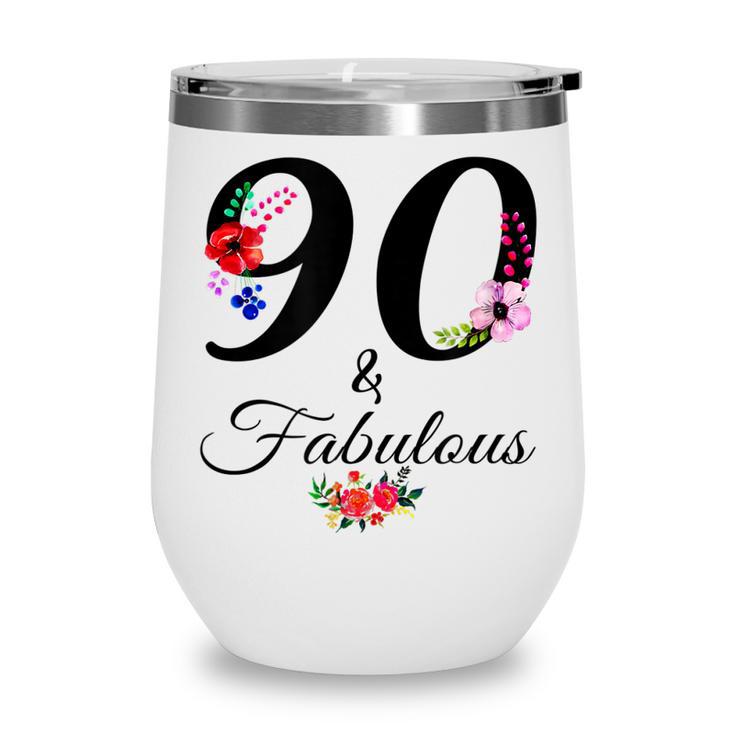 90 & Fabulous 90 Years Old Vintage Floral 1932 90Th Birthday Wine Tumbler