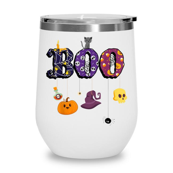 Boo Halloween Costume Spiders Ghosts Pumkin & Witch Hat  V2 Wine Tumbler