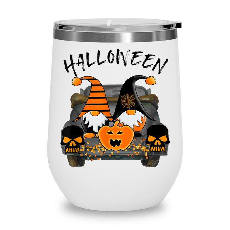 Boo Pumpkin Witch Gnomes In Halloween Truck Funny Holiday  V2 Wine Tumbler
