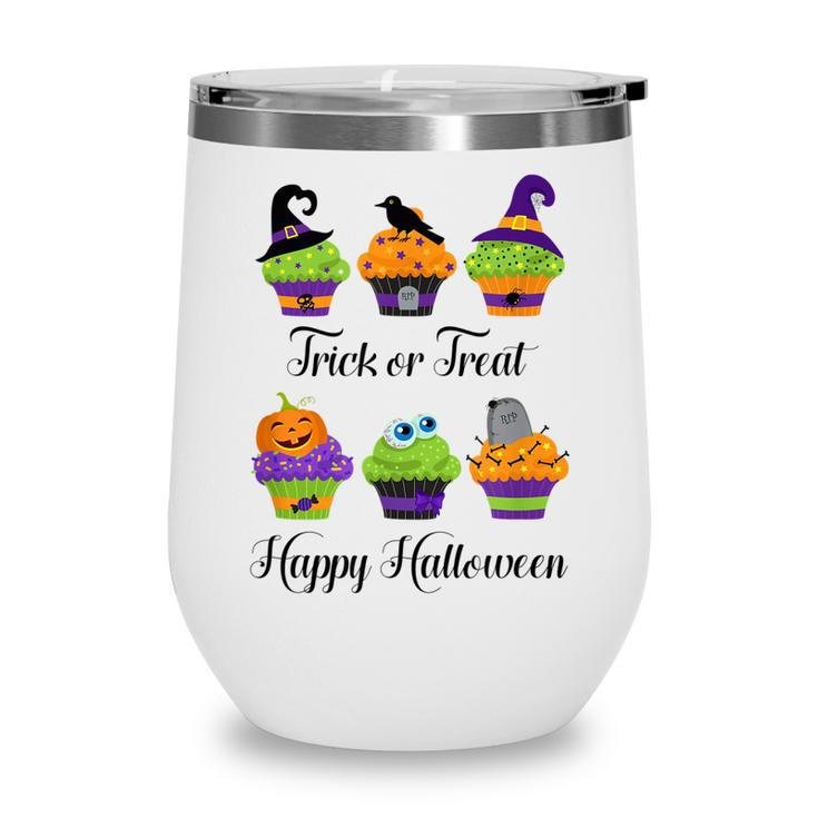Cute Trick Or Treat Happy Halloween Cupcake Assortment Gift  Wine Tumbler