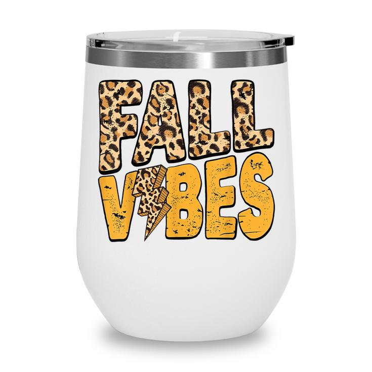 Distressed Fall Vibes Leopard Lightning Bolts In Fall Colors  Wine Tumbler