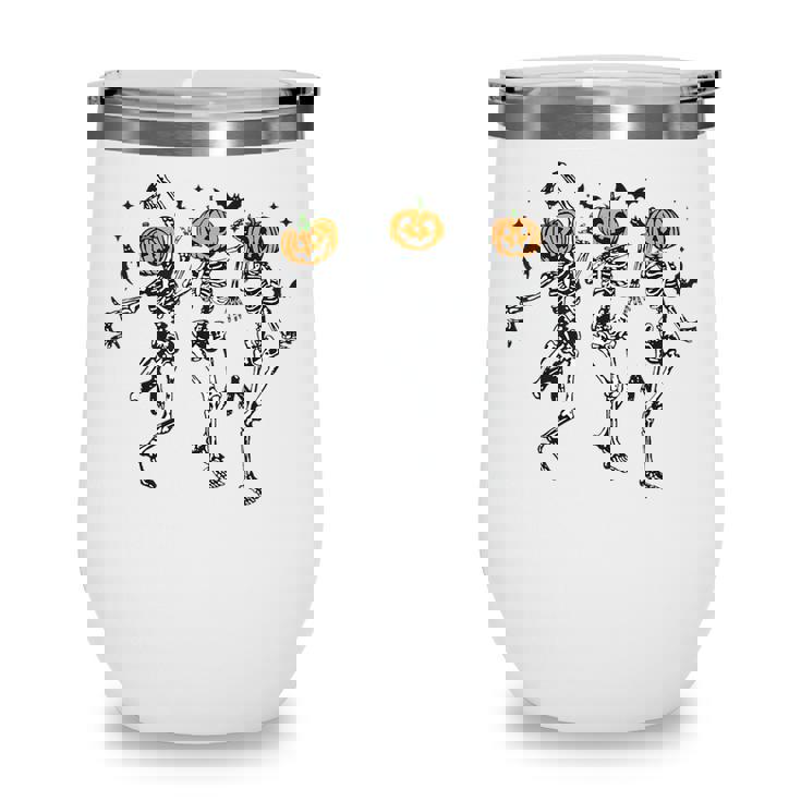 Funny Halloween Pumpkin Dancing Skeleton Costume Women Men Wine Tumbler