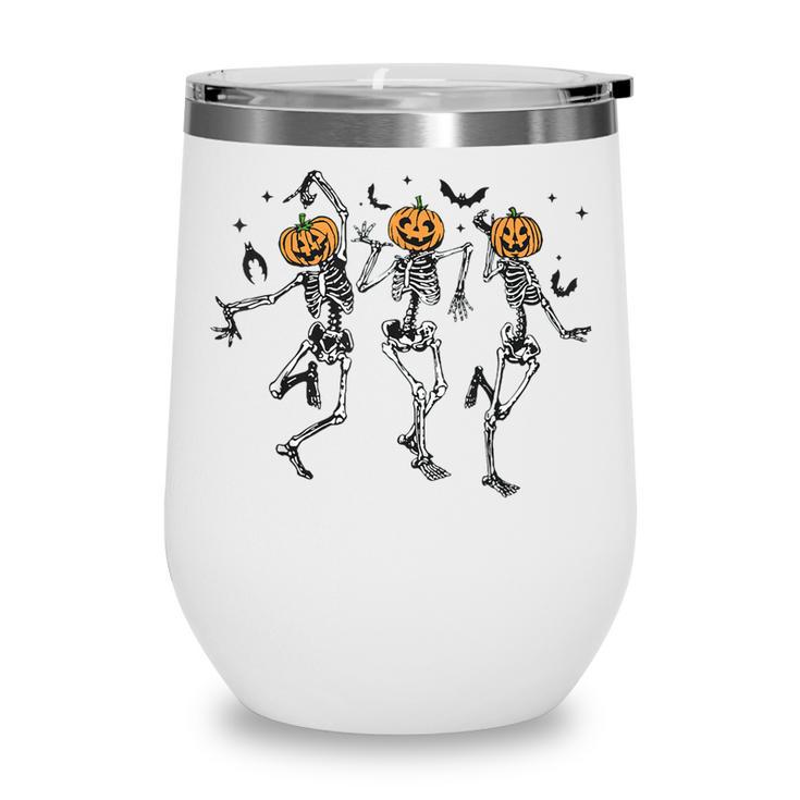 Funny Halloween Pumpkin Dancing Skeleton Costume Women Men Wine Tumbler