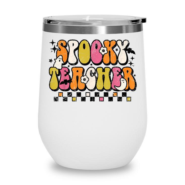 Funny Spooky Season Retro Spooky Teacher Halloween Costume Wine Tumbler