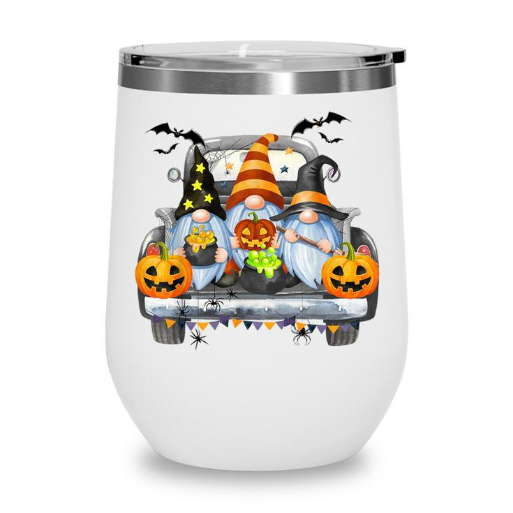 Funny Women Halloween Truck Gnomes Pumpkin Kids Thanksgiving  V2 Wine Tumbler