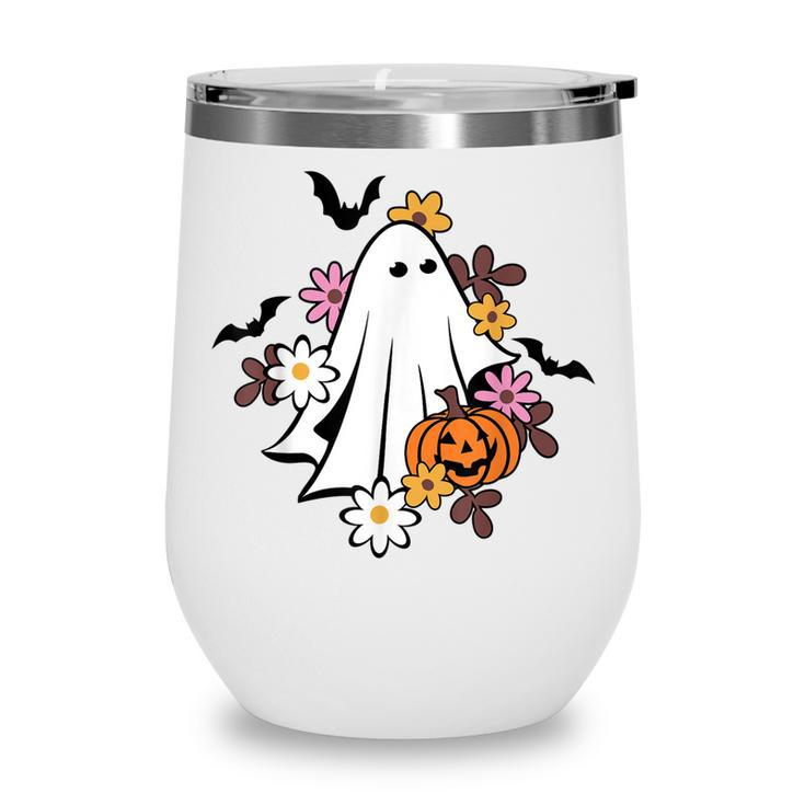 Halloween Ghost Vintage Groovy Trick Or Treat Spooky Vibes  Wine Tumbler