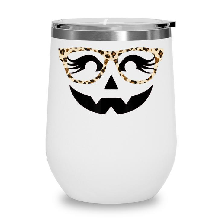 Halloween Jack O Lantern Face Pumpkin Leopard Glasses Decor  Wine Tumbler