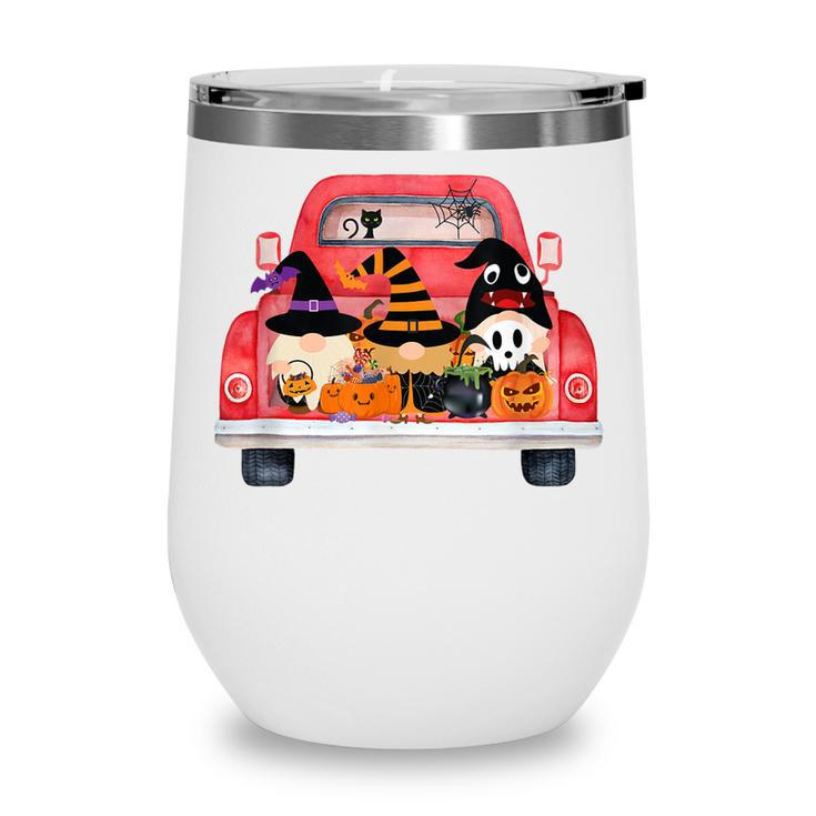 Halloween Truck With Cute Gnomes Pumpkin Funny  Wine Tumbler
