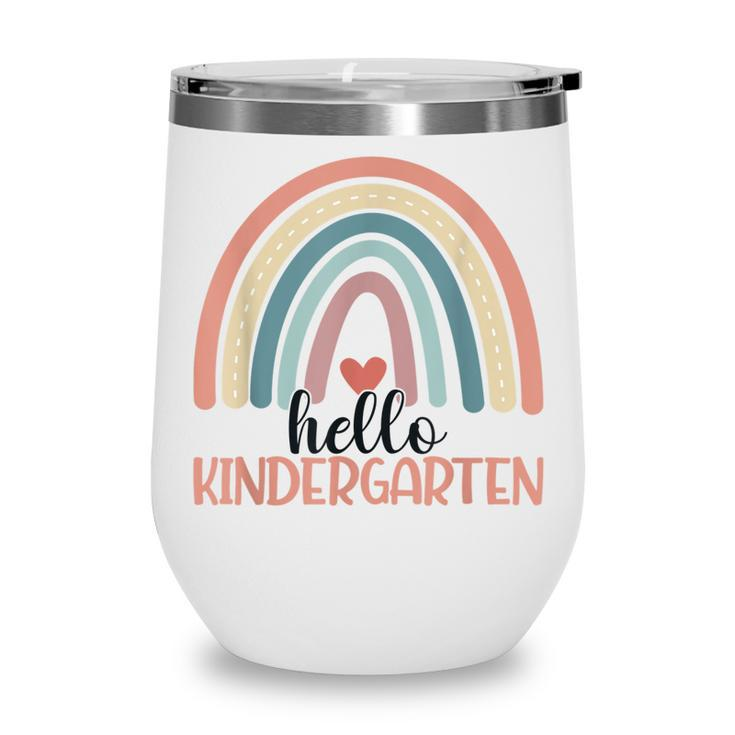 Hello Kindergarten Rainbow Cute Kinder Boho Rainbow Teacher  Wine Tumbler