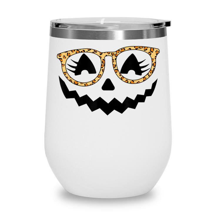 Jack O Lantern Face Pumpkin Halloween Leopard Print Glasses  V5 Wine Tumbler