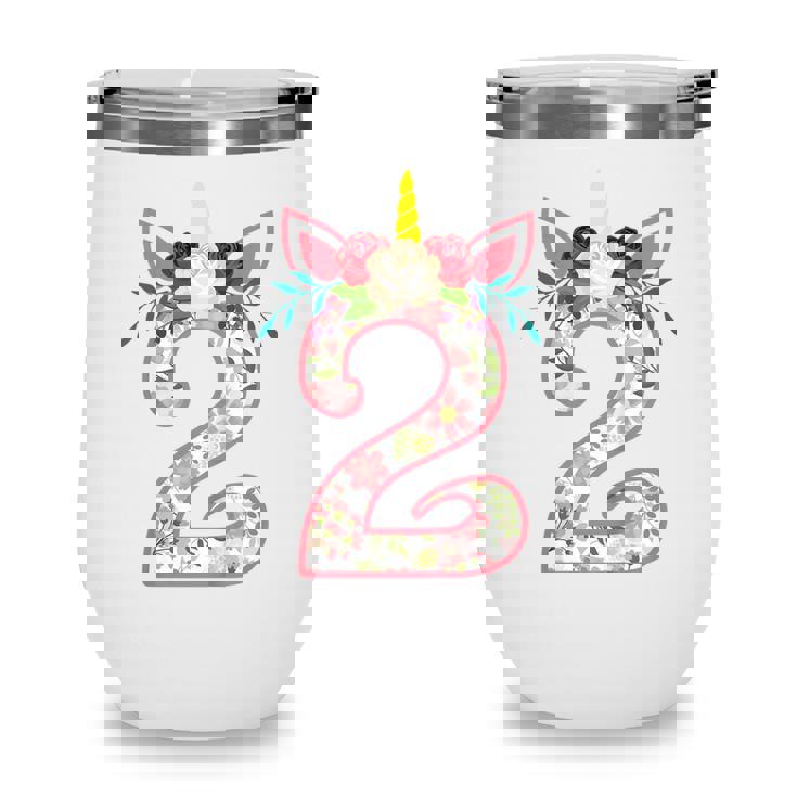 Kids 2 Year Old Gifts 2Nd Birthday Girls Unicorn Face Flower Wine Tumbler