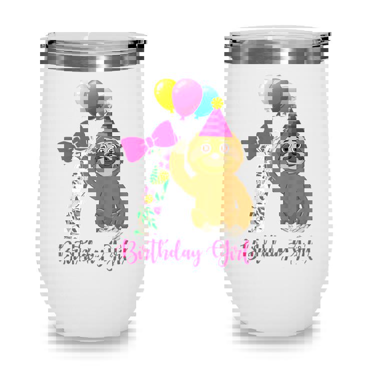 Kids 7 Year Old Cool Cute Sloth Balloons 7Th Birthday Girls Party Wine Tumbler