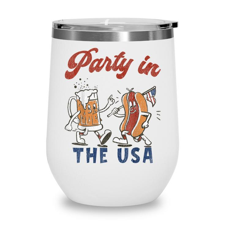 Party In The Usa  Hot Dog Love Usa Funny Fourth Of July  Wine Tumbler