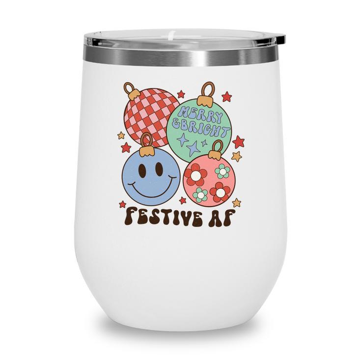 Retro Christmas Merry Bright Smiley Face Wine Tumbler