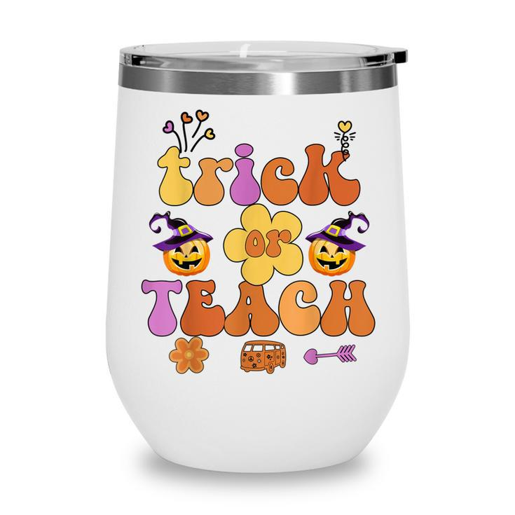 Retro Trick Or Teach Ghost Teacher Halloween Costume Womens  V21 Wine Tumbler