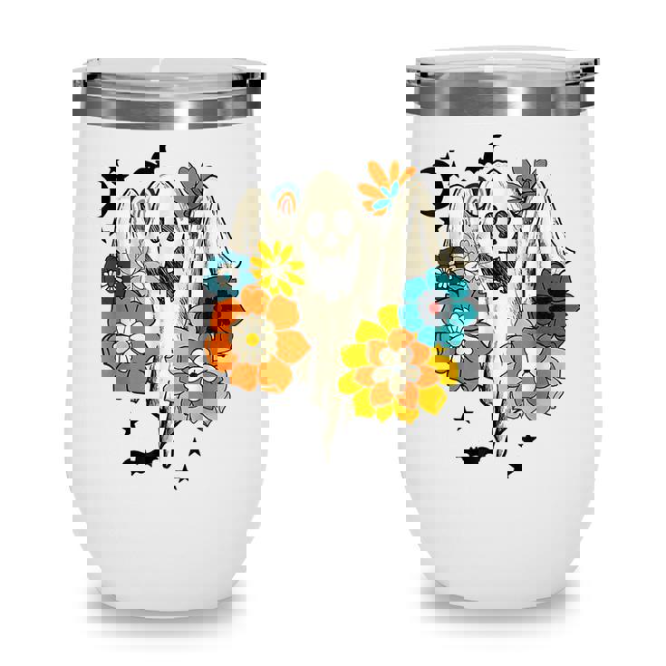Retro Vintage Groovy Pumpkin Halloween Colors Flower Ghost V2 Wine Tumbler