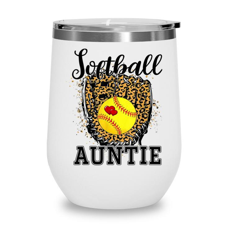 Softball Auntie Leopard Game Day Aunt Mother Softball Lover  Wine Tumbler