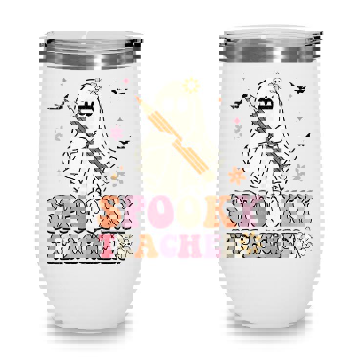 Spooky Teacher Ghost Halloween Groovy Retro Trick Or Treat V2 Wine Tumbler