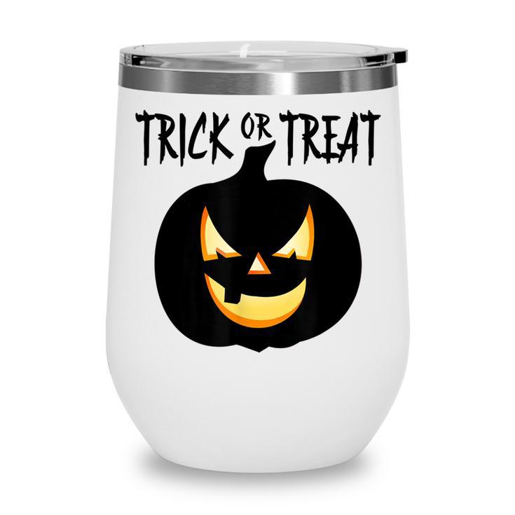 Trick Or Treat Scary Lit Pumpkin Halloween  Wine Tumbler