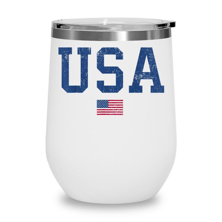 Usa  Women Men Kids Patriotic American Flag Distressed  Wine Tumbler