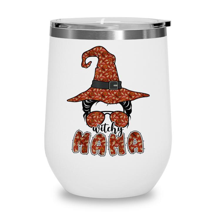 Witchy Mama Halloween Messy Bun Witch Mom Spooky Women  Wine Tumbler
