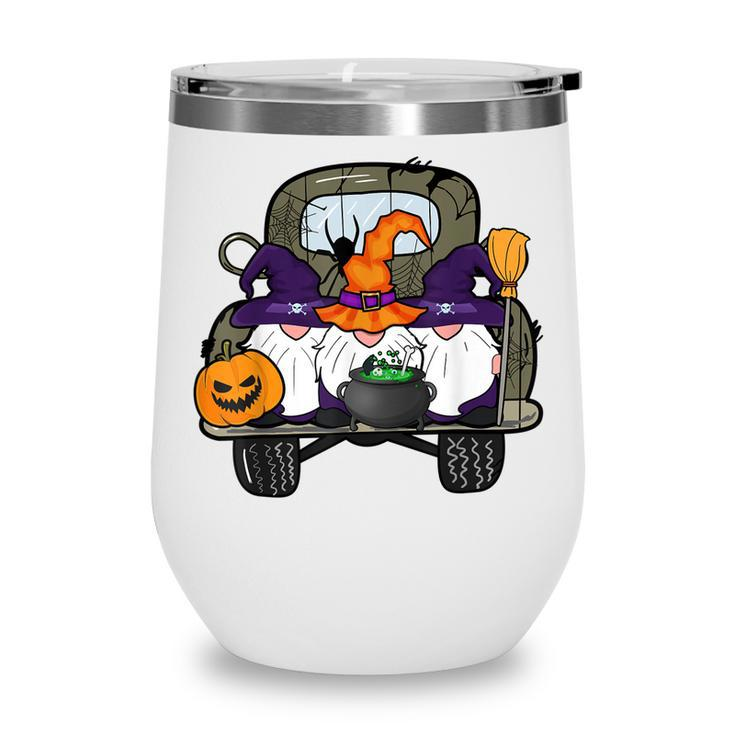 Zem6 Funny Truck Gnomes Witch Pumpkin Happy Halloween Party  Wine Tumbler