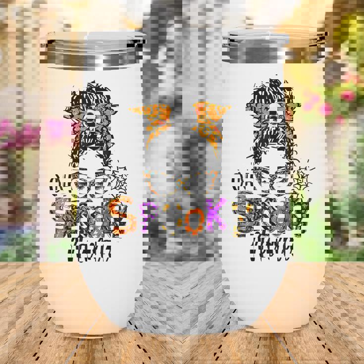 Groovy One Spooky Mama Messy Bun Women Witch Mom Halloween Wine Tumbler