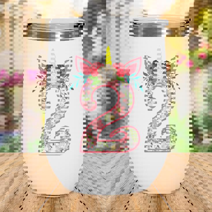 Kids 2 Year Old Gifts 2Nd Birthday Girls Unicorn Face Flower Wine Tumbler