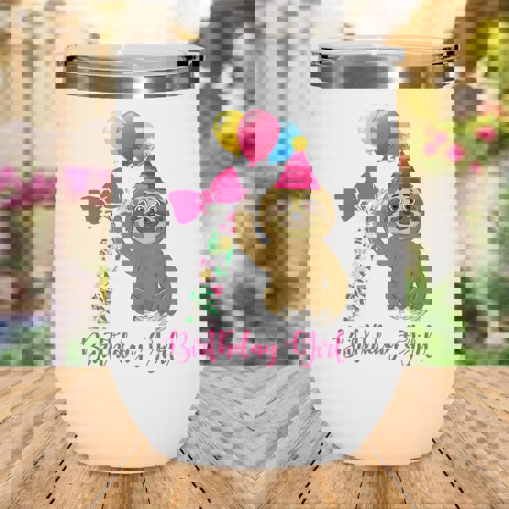 Kids 7 Year Old Cool Cute Sloth Balloons 7Th Birthday Girls Party Wine Tumbler