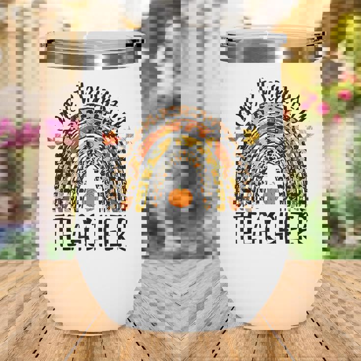 One Thankful Teacher Thanksgiving Rainbow Leopard Fall V5 Wine Tumbler