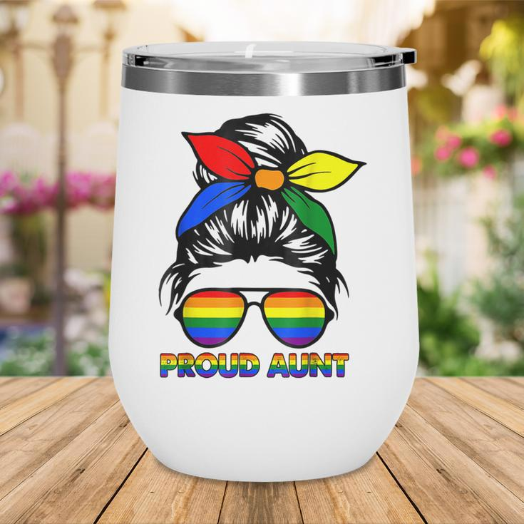 Proud Aunt Messy Bun Rainbow Lgbt Gay Pride Month Wine Tumbler