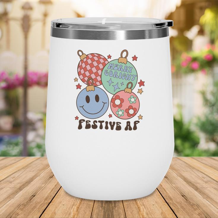 Retro Christmas Merry Bright Smiley Face Wine Tumbler