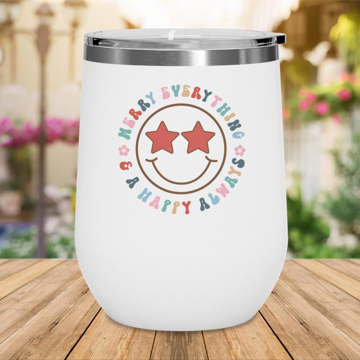 Retro Christmas Smiley Face Merry Everything Wine Tumbler