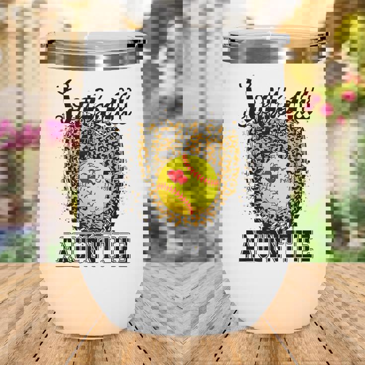 Softball Auntie Leopard Game Day Aunt Mother Softball Lover Wine Tumbler