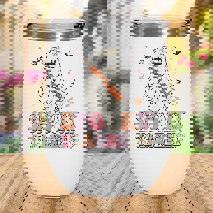 Spooky Teacher Ghost Halloween Groovy Retro Trick Or Treat V2 Wine Tumbler