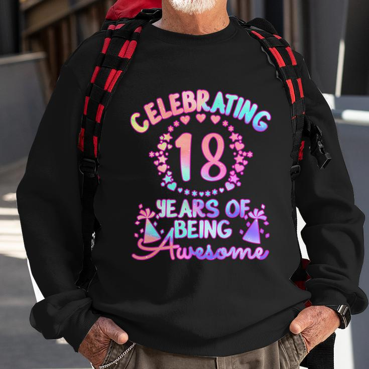 18 Years Of Being Awesome 18 Year Old Birthday Girl Graphic Design Printed Casual Daily Basic Sweatshirt Gifts for Old Men