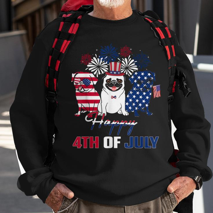 4Th July American Flag Three Red White Pug Blue Firework Sweatshirt Gifts for Old Men