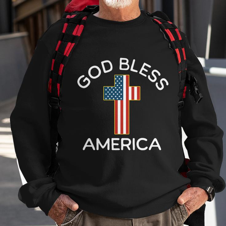 4Th Of July God Bless America Cross Flag Patriotic Religious Gift Sweatshirt Gifts for Old Men