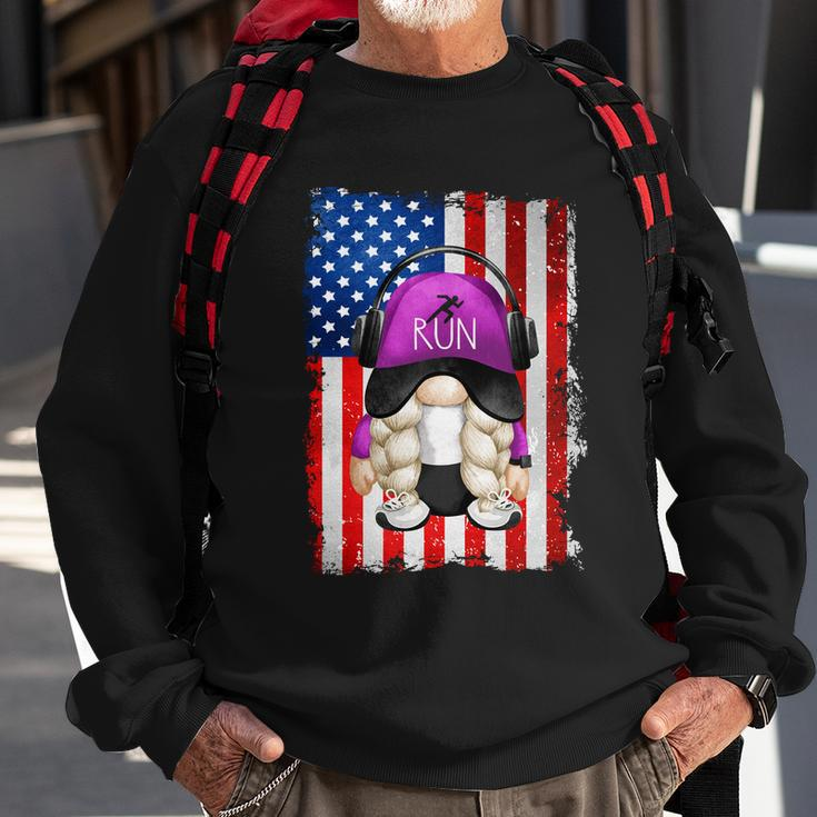 4Th Of July Running Gnome For Women Patriotic American Flag Gift Sweatshirt Gifts for Old Men