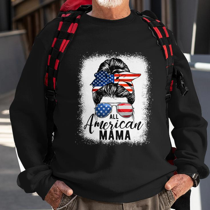 All American Mama Proud Mom Messy Bun Patriotic 4Th Of July Sweatshirt Gifts for Old Men