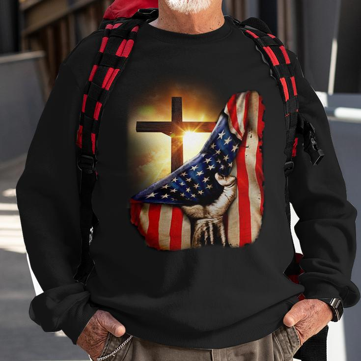 American Christian Cross Patriotic Flag Sweatshirt Gifts for Old Men
