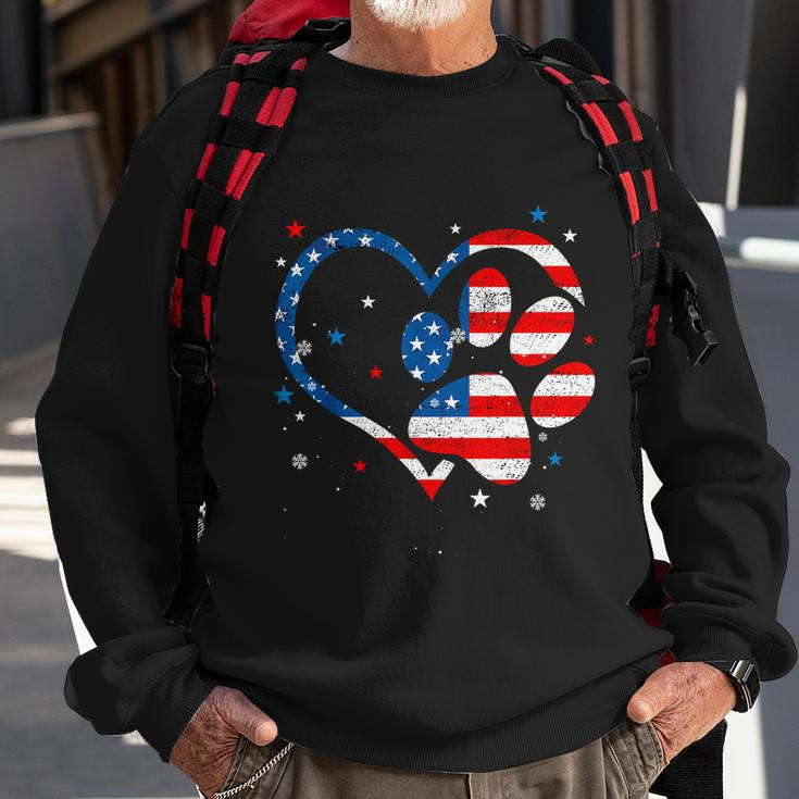 American Flag Patriotic Dog & Cat Paw Print 4Th Of July Sweatshirt Gifts for Old Men
