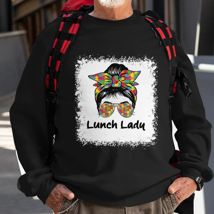 Bleached Lunch Lady Messy Hair Woman Bun Lunch Lady Life Gift Sweatshirt Gifts for Old Men