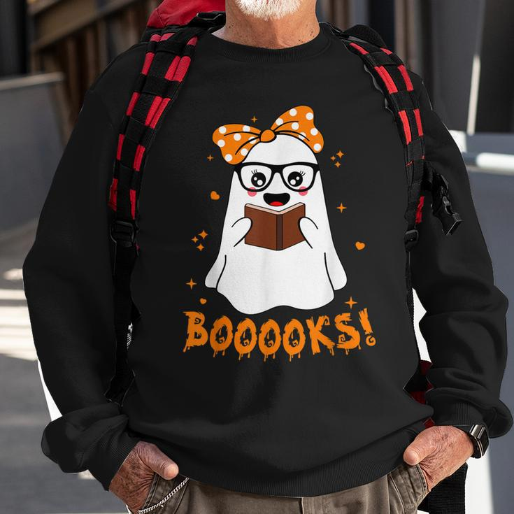 Booooks Ghost Funny Boo Read Books Lover Library Halloween Sweatshirt Gifts for Old Men