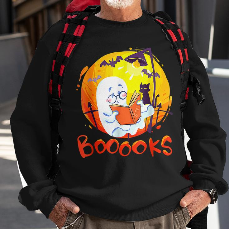 Booooks Ghost Funny Halloween Teacher Book Library Reading Sweatshirt Gifts for Old Men