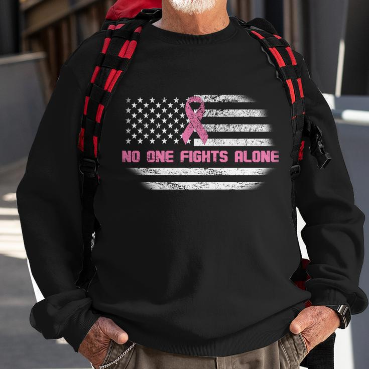 Breast Cancer Flag No One Fights Alone Tshirt Sweatshirt Gifts for Old Men