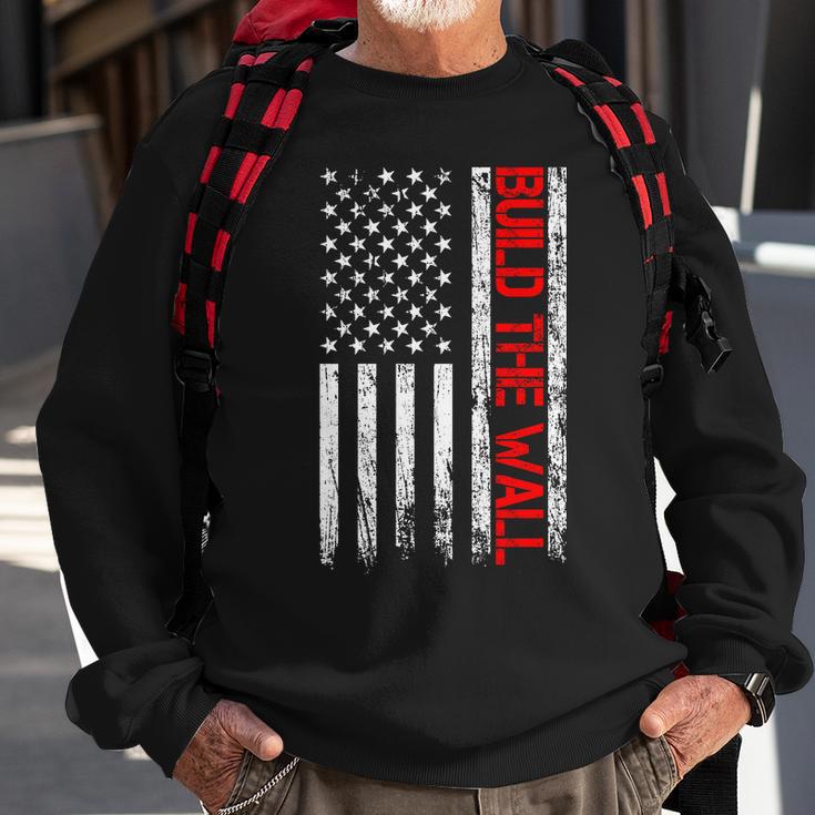 Build The Wall Distressed Flag Sweatshirt Gifts for Old Men