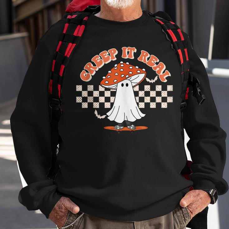 Checkered Mushroom Ghost Creep It Real Funny Halloween Sweatshirt Gifts for Old Men