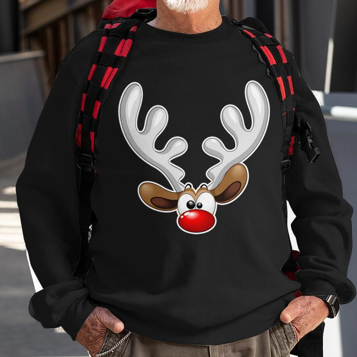 Christmas Red Nose Reindeer Face Graphic Design Printed Casual Daily Basic Sweatshirt Gifts for Old Men